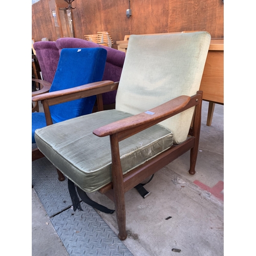 2594 - A RETRO TEAK RECLINER FIRESIDE CHAIR