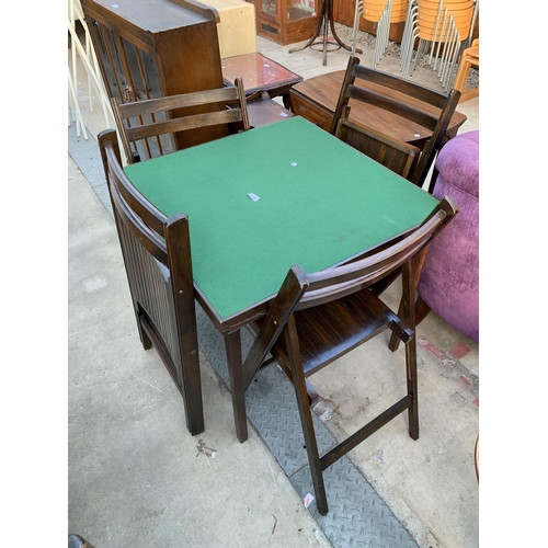 2597 - A FOLDING CARD TABLE AND FOUR FOLDING CHAIRS