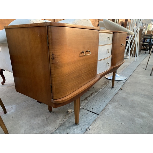 2602 - A STONEHILL FURNITURE RETRO TEAK SIDEBOARD ENCLOSING TWO CUPBOARDS AND THREE DRAWERS WITH FORMICA FR... 