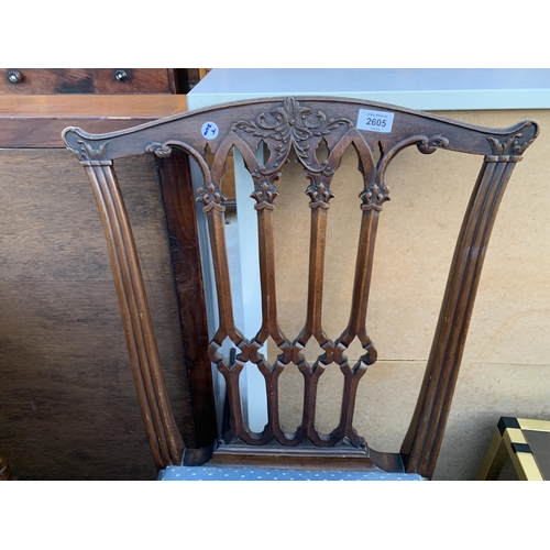 2605 - A VICTORIAN OCTAGONAL TWO TIER CENTRE TABLE AND A MAHOGANY 18TH CENTURY STYLE DINING CHAIR