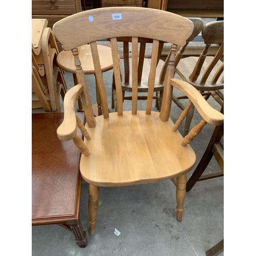 2616 - A VICTORIAN STYLE KITCHEN ELBOW CHAIR AND A COFFEE TABLE