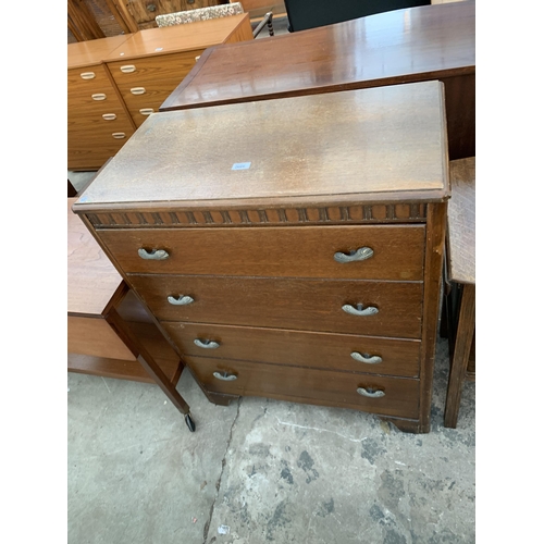 2666 - A MID 20TH CENTURY OAK LEBUS CHEST OF FOUR DRAWERS, 30