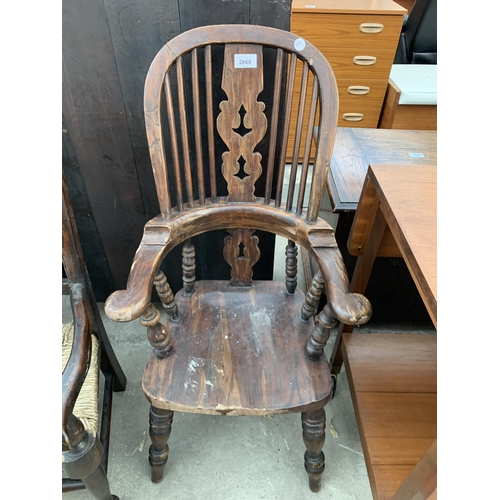 2668 - AN ELM AND BEECH CHILDS HIGH BACK WINDSOR CHAIR