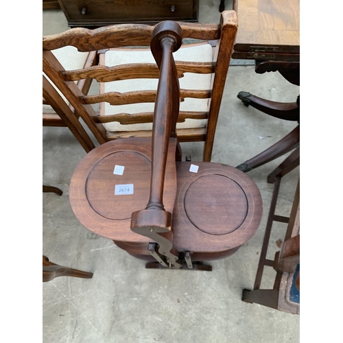 2674 - AN EDWARDIAN MAHOGANY AND INLAID FOLDING FIVE TIER AFTERNOON TEA STAND