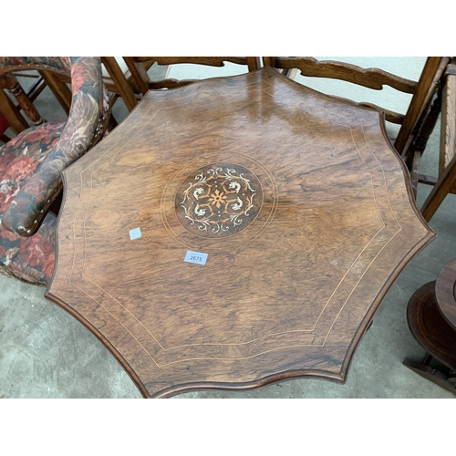 2675 - A VICTORIAN OCTAGONAL ROSEWOOD AND INLAID TWO TIER CENTRE TABLE, 29