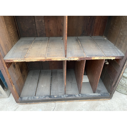 1515 - A VINTAGE PITCH PINE TEN SECTION PIGEON HOLE UNIT WITH FURTHER SPACES TO ADD EXTRA DIVISIONS (H:170C... 