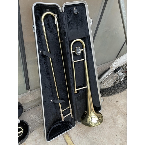 1520 - A BOOSEY & HAWKES REGENT II TROMBONE WITH CARRY CASE AND COMPLETE WITH MOUTH PIECE