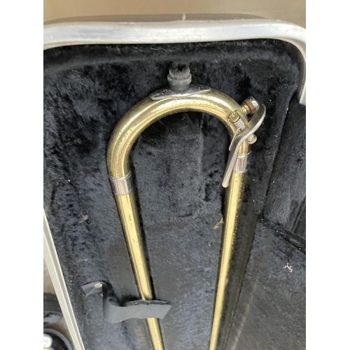 1520 - A BOOSEY & HAWKES REGENT II TROMBONE WITH CARRY CASE AND COMPLETE WITH MOUTH PIECE