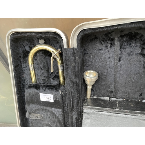 1520 - A BOOSEY & HAWKES REGENT II TROMBONE WITH CARRY CASE AND COMPLETE WITH MOUTH PIECE