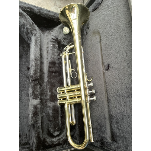 1523 - A JUPITER BRASS TRUMPET COMPLETE WITH CARRY CASE AND MOUTH PIECE