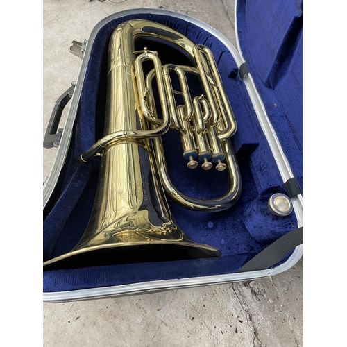 1524 - A BOOSEY & HAWKES 400 BRASS TUBA WITH CARRY CASE AND MOUTH PIECE