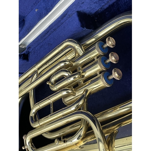 1524 - A BOOSEY & HAWKES 400 BRASS TUBA WITH CARRY CASE AND MOUTH PIECE