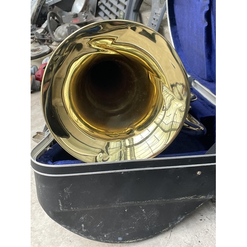 1524 - A BOOSEY & HAWKES 400 BRASS TUBA WITH CARRY CASE AND MOUTH PIECE