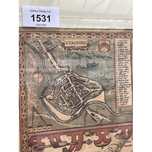 1531 - A VINTAGE FRAMED MAP OF STAFFORD