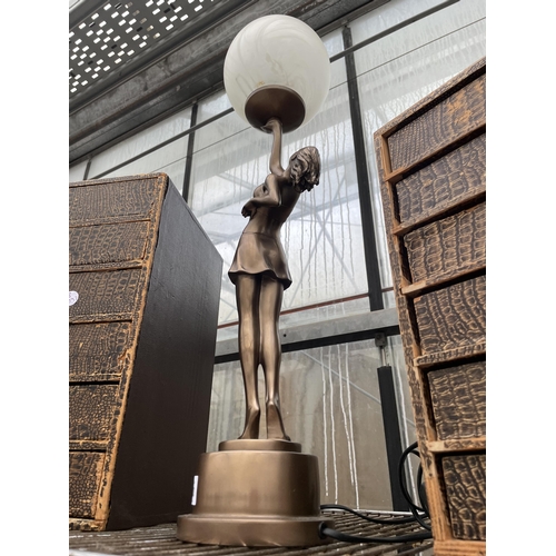 1533 - A DECORATIVE METAL TABLE LAMP WITH A FEMALE FIGURE