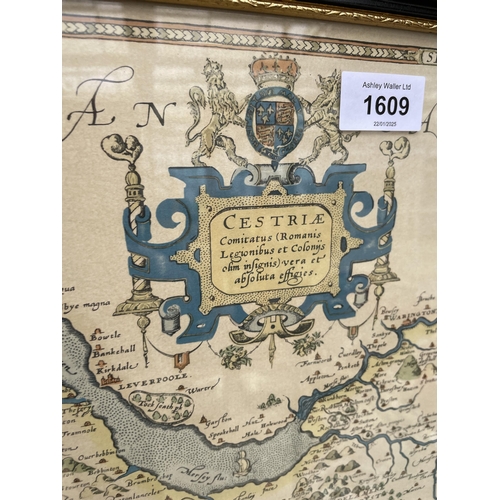 1609 - A VINTAGE FRAMED MAP OF CHESHIRE