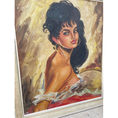 1638 - A WOODEN FRAMED 1960'S OIL PAINTING OF A FEMALE SIGNED TO THE BOTTOM LEFT CORNER