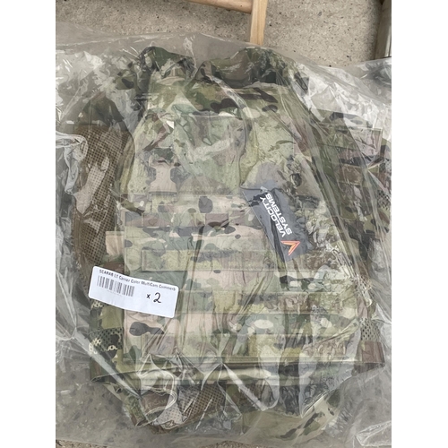 1644 - TWO VELOCITY SYSTEM CAMMO VESTS AND A CAMMO BACK PANEL CARRIER