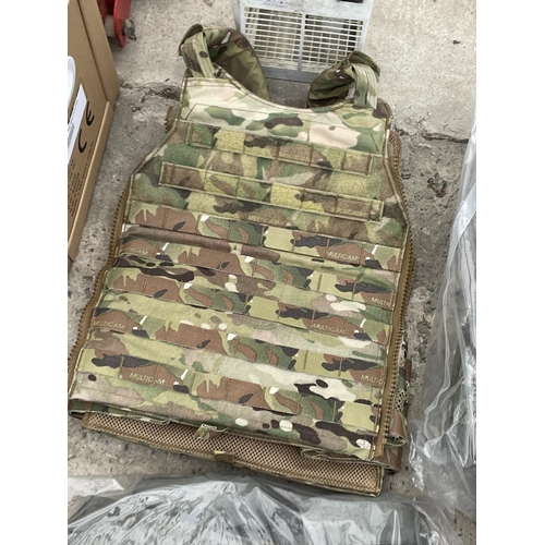 1655 - THREE NEW AND PACKAGED SCARAB LT CARRIER FRONT FLAP VESTS, TWO IN RANGER GREEN AND ONE CAMMO