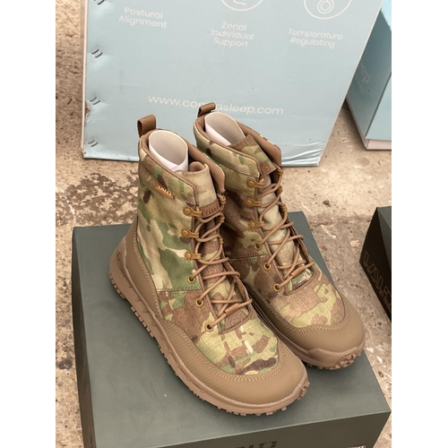 1681 - TWO NEW AND BOXED PAIRS OF LALO RAPID ASSAULT BOOTS IN A UK 8.5 (ONE SAND PAIR AND ONE CAMMO)