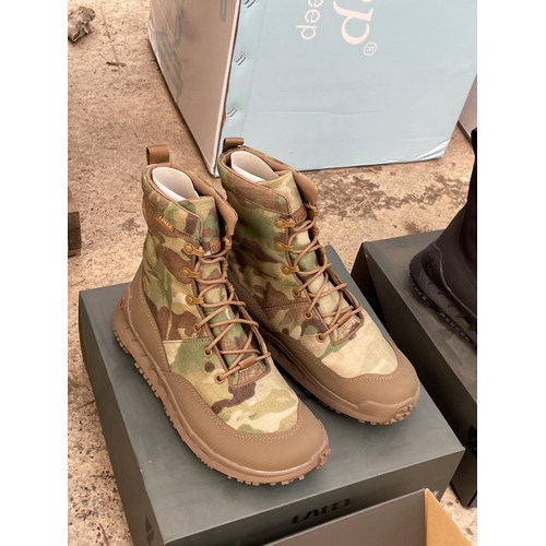 1683 - TWO NEW AND BOXED PAIRS OF LALO RAPID ASSAULT BOOTS IN A UK 8.5 (ONE BLACK PAIR AND ONE CAMMO)