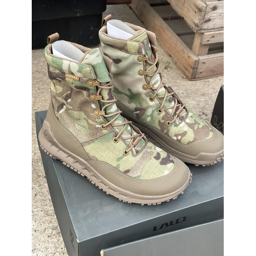 1685 - TWO NEW AND BOXED PAIRS OF LALO RAPID ASSAULT BOOTS (ONE BLACK PAIR UK 8.5 AND ONE CAMMO UK 9)