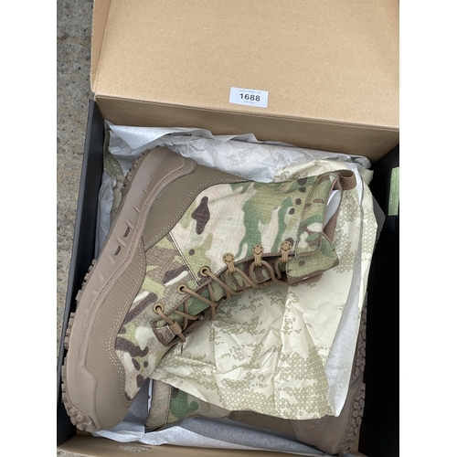 1688 - TWO NEW AND BOXED PAIRS OF LALO RAPID ASSAULT BOOTS IN A UK 9.5 (ONE BLACK PAIR AND ONE CAMMO)