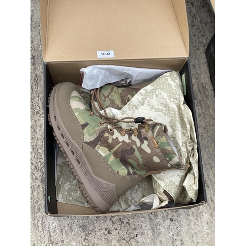 1692 - TWO NEW AND BOXED PAIRS OF LALO RAPID ASSAULT BOOTS IN A UK 10 (ONE BLACK PAIR AND ONE CAMMO)