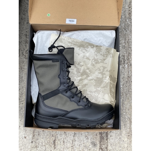 1693 - TWO NEW AND BOXED PAIRS OF LALO RAPID ASSAULT BOOTS IN A UK 10 (ONE BLACK PAIR AND ONE CAMMO)