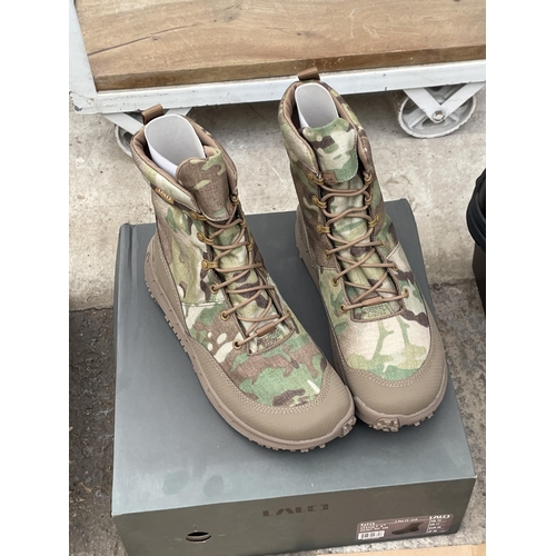 1699 - TWO NEW AND BOXED PAIRS OF LALO RAPID ASSAULT BOOTS (ONE BLACK PAIR UK 11.5 AND ONE CAMMO UK 11)