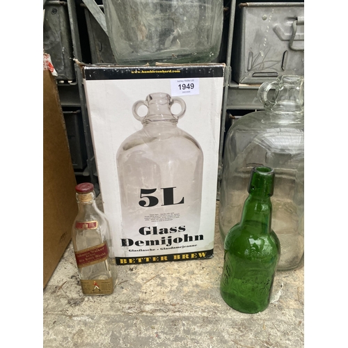 1949 - THREE GLASS DEMIJOHNS TO INCLUDE ONE WITH ORIGINAL BOX