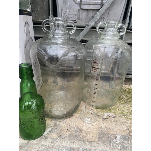 1949 - THREE GLASS DEMIJOHNS TO INCLUDE ONE WITH ORIGINAL BOX