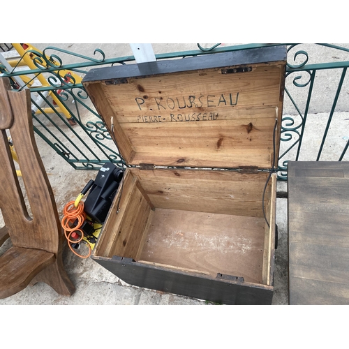 1968 - A LARGE VINTAGE WOODEN CHEST AND A TEA CHEST