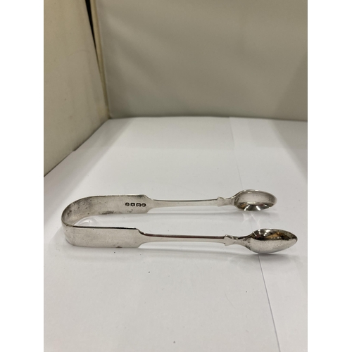 23A - TWO HALLMARKED SILVER SUGAR TONGS - GROSS WEIGHT 66 GRAMS - ONE BELIEVED EDINBURGH 1832, MAKER ROBER... 