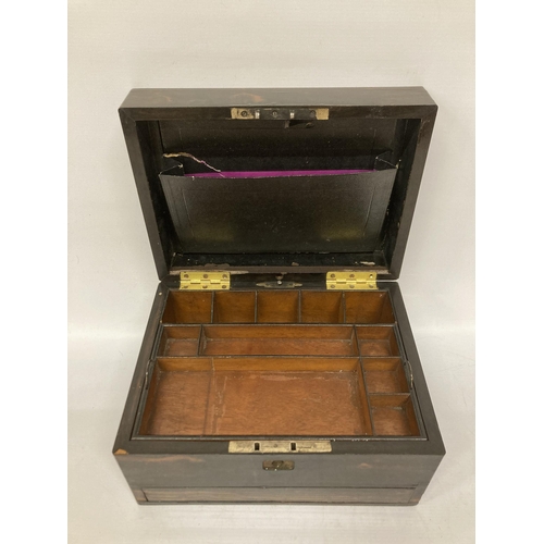 24A - A COROMANDEL WOODEN BOX WITH SECRET DRAWER - 31 CM (W) 18.5 CM (H)