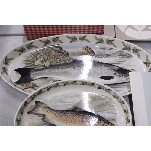 266 - FOUR LARGE PORTMEIRION PLATTERS, THREE WITH FISH DESIGNS