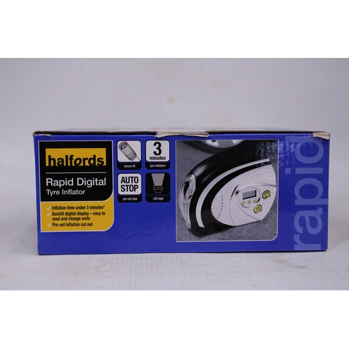 268 - A HALFORDS RAPID DIGITAL TYRE INFLATOR, BOXED