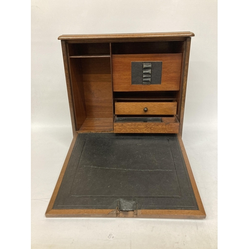 32A - A WALNUT WRITING SLOPE WITH INNER DRAWER, PEN TRAY, INKWELL, LETTER RACK AND BOTTOM DRAWER - 41.5 CM... 