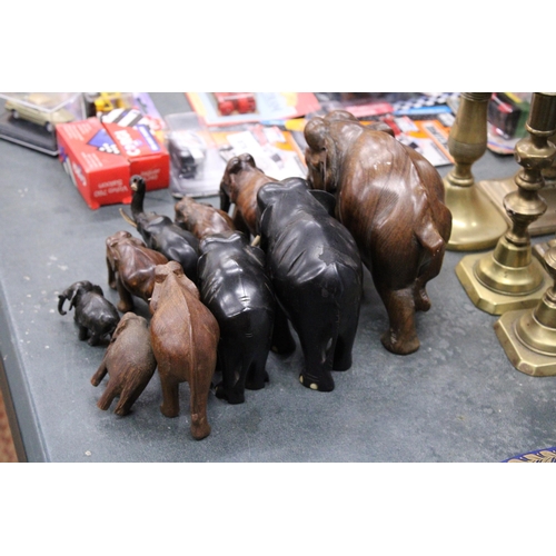 875 - TEN HARDWOOD VINTAGE ELEPHANTS