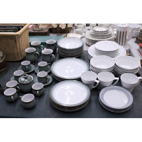 905 - A LARGE QUANTITY OF DENBY DINNERWARE TO INCLUDE PLATES, BOWLS, CUPS, MUGS, SAUCERS AND A SUGAR BOWL