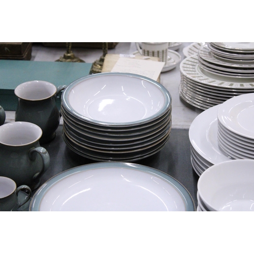 905 - A LARGE QUANTITY OF DENBY DINNERWARE TO INCLUDE PLATES, BOWLS, CUPS, MUGS, SAUCERS AND A SUGAR BOWL