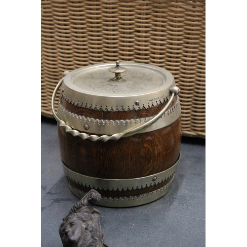 907 - A VICTORIAN OAK BISCUIT BARREL