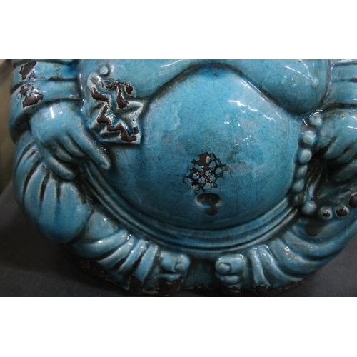 951 - A LARGE BLUE CERAMIC SITTING BUDDAH, HEIGHT APPROX 36CM