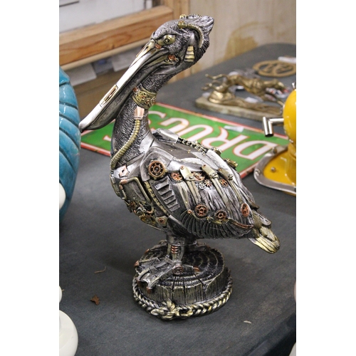 953 - A STEAMPUNK STYLE PELICAN, HEIGHT 37CM