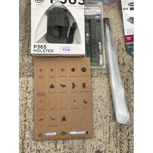 1714 - AN ASSORTMENT OF NEW AND PACKAGED ITEMS TO INCLUDE TWO P365 HOLSTERS, TWO BLACKHAWK TASER HOLSTERS A... 