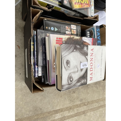 1775 - AN ASSORTMENT OF BOOKS, CDS AND DVDS ETC