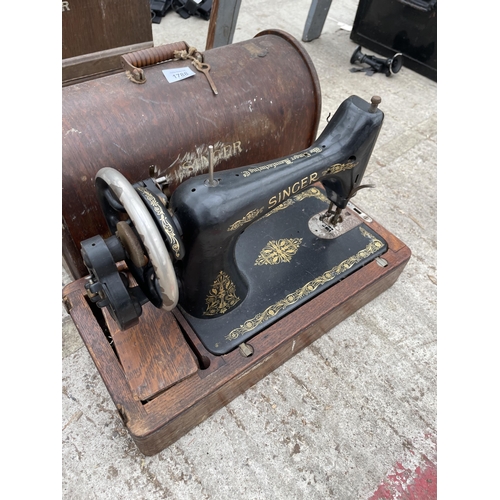 1788 - TWO VINTAGE SINGER SEWING MACHINES WITH WOODEN CARRY CASES