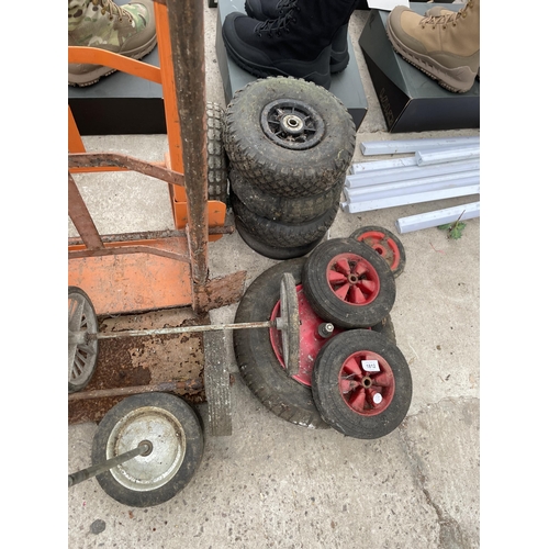 1812 - TWO SACK TRUCKS AND AN ASSORTMENT OF WHEELS