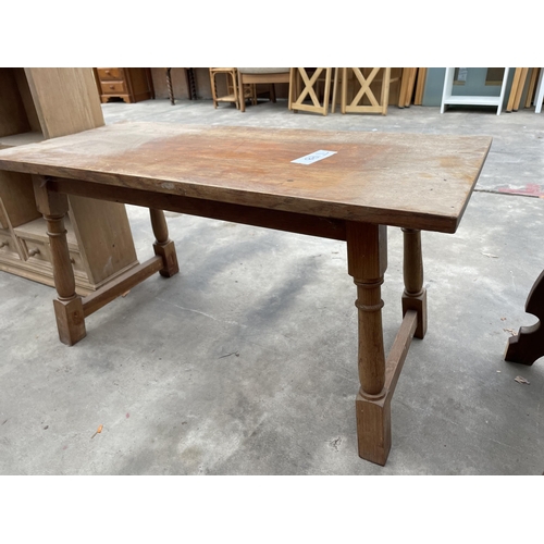 2934 - TWO SMALL OAK STOOLS AND A COFFEE TABLE