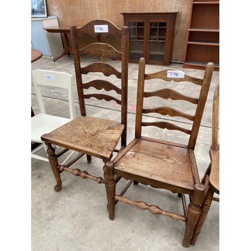 2938 - TWO LANCASHIRE ELM DINING CHAIRS, KITCHEN WINDSOR CHAIR, REGENCY STYLE CHAIR AND PAINTED CHILDS CHAI... 